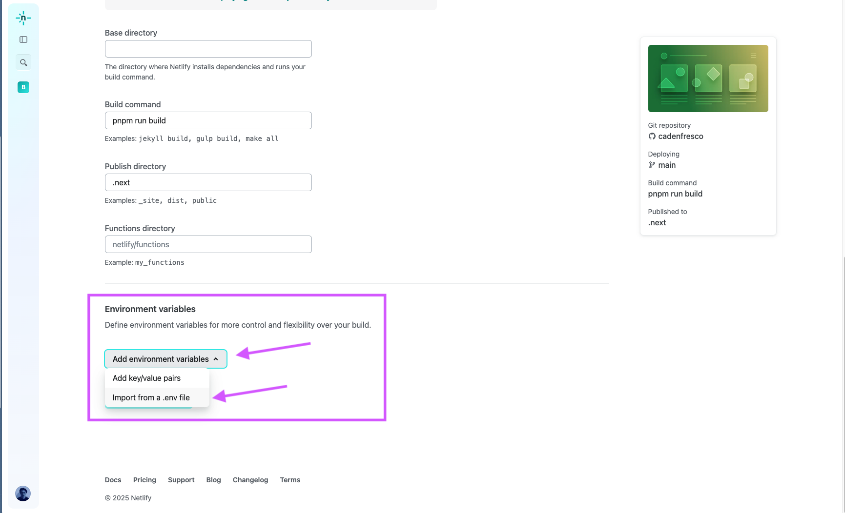 Add environment variables