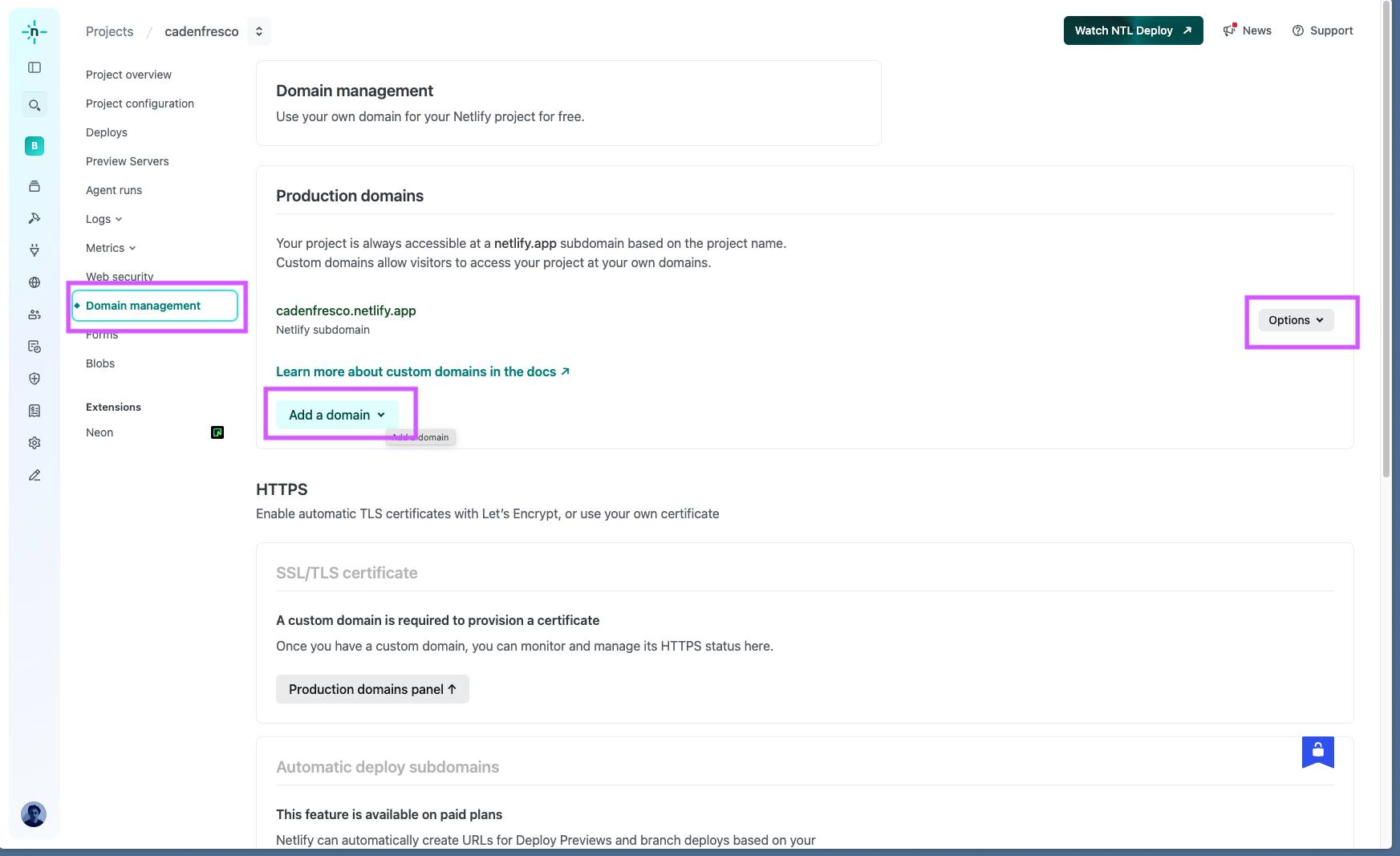 Domain setup options