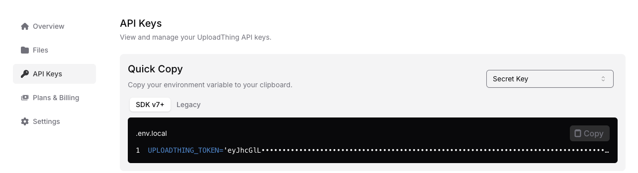 Copy your API keys