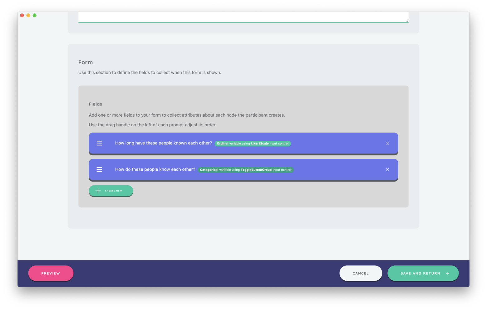 Form fields can be re-ordered by dragging, and deleted by clicking the right hand 'x'